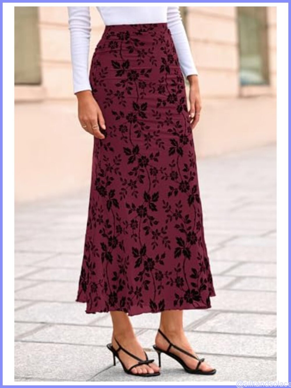 Elegant Floral Mesh Maxi Skirt High Waisted Mermaid with Lining for Wedding - Picture 4 of 6